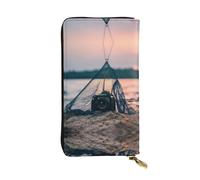 Portafoglio lungo in pelle con stampa di reti da pesca con stelle marine - Portafoglio personalizzato alla moda, scomparti multipli per schede, regalo pronto, nero, taglia unica, Nero , Taglia unica