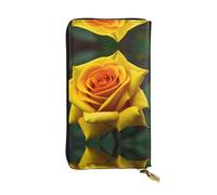 Portafoglio lungo in pelle con stampa di rose gialle - Portafoglio personalizzato alla moda, scomparti multipli per schede, pronto per il regalo, nero, Taglia unica