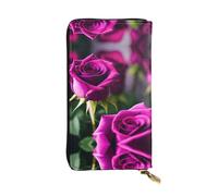 Portafoglio lungo in pelle con stampa di rose viola - Portafoglio personalizzato alla moda, scomparti multipli per carte, pronto regalo, nero, Taglia unica