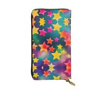 Portafoglio lungo in pelle con stampa di stelle arcobaleno colorate - Portafoglio personalizzato alla moda, scomparti multipli per carte, pronto regalo, nero, Taglia unica