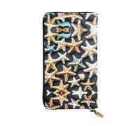 Portafoglio lungo in pelle con stampa di stelle marine e conchiglie - Portafoglio personalizzato alla moda, scomparti multipli per schede, pronto per il regalo, nero, Taglia unica