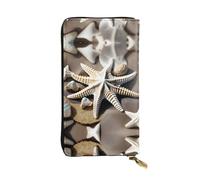Portafoglio lungo in pelle con stampa di stelle marine e conchiglie sulla spiaggia, portafoglio personalizzato alla moda, scomparti multipli per schede, regalo pronto, nero, taglia unica, Nero, One