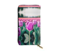 Portafoglio lungo in pelle con stampa di tulipani viola - Portafoglio personalizzato alla moda, scomparti multipli per schede, regalo pronto, nero, taglia unica, Nero, One Size