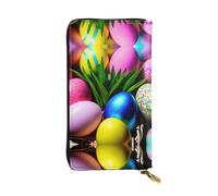 Portafoglio lungo in pelle con stampa di uova di Pasqua colorate - Portafoglio personalizzato alla moda, scomparti multipli per carte, pronto regalo, nero, Taglia unica