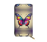 Portafoglio lungo in pelle con stampa farfalla colorata - Portafoglio personalizzato alla moda, scomparti multipli per carte, pronto regalo, nero, Taglia unica