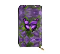 Portafoglio lungo in pelle con stampa farfalla viola - Portafoglio personalizzato alla moda, scomparti multipli per schede, regalo pronto, nero, taglia unica, Nero , Taglia unica