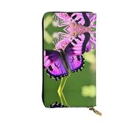Portafoglio lungo in pelle con stampa farfalla viola - Portafoglio personalizzato alla moda, scomparti multipli per schede, regalo pronto, nero, taglia unica, Nero, One Size