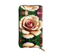 Portafoglio lungo in pelle con stampa floreale con rose rustiche - Portafoglio personalizzato alla moda, scomparti multipli per schede, pronto per il regalo, nero, Taglia unica
