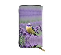 Portafoglio lungo in pelle con stampa floreale con uccelli in lavanda viola - Portafoglio personalizzato alla moda, scomparti multipli per carte, pronto regalo, nero, Taglia unica