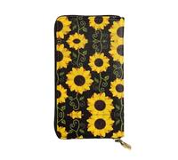 Portafoglio lungo in pelle con stampa floreale girasole - Portafoglio personalizzato alla moda, scomparti multipli per schede, pronto per regali, nero, taglia unica, Nero , Taglia unica