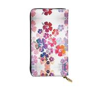 Portafoglio lungo in pelle con stampa floreale hawaiana - Portafoglio personalizzato alla moda, scomparti multipli per carte, pronto per il regalo, nero, Taglia unica