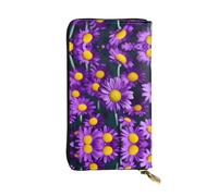 Portafoglio lungo in pelle con stampa floreale margherita viola - Portafoglio personalizzato alla moda, scomparti multipli per carte, pronto regalo, nero, Taglia unica