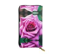 Portafoglio lungo in pelle con stampa floreale viola rosa - Portafoglio personalizzato alla moda, scomparti multipli per carte, pronto regalo, nero, Taglia unica