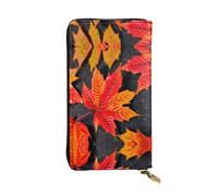 Portafoglio lungo in pelle con stampa foglie rosse autunnali - Portafoglio personalizzato alla moda, scomparti multipli per carte, pronto regalo, nero, Taglia unica