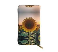 Portafoglio lungo in pelle con stampa girasole e tramonto - Portafoglio personalizzato alla moda, scomparti multipli per schede, pronto per regali, nero, taglia unica, Nero, One Size