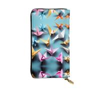 Portafoglio lungo in pelle con stampa origami Paper Cranes - Portafoglio personalizzato alla moda, scomparti multipli per schede, regalo pronto, nero, taglia unica, Nero , Taglia unica