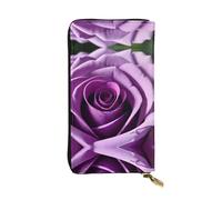 Portafoglio lungo in pelle con stampa rosa viola - Portafoglio personalizzato alla moda, scomparti multipli per schede, regalo pronto, nero, taglia unica, nero, taglia unica, Nero , Taglia unica