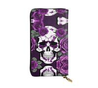 Portafoglio lungo in pelle con stampa scheletro viola rosa - Portafoglio personalizzato alla moda, scomparti multipli per schede, regalo pronto, nero, taglia unica, Nero , Taglia unica