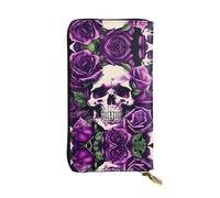 Portafoglio lungo in pelle con stampa teschio rosa viola - Portafoglio personalizzato alla moda, scomparti multipli per carte, pronto regalo, nero, Taglia unica