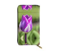 Portafoglio lungo in pelle con stampa tulipano viola, portafoglio personalizzato alla moda, scomparti multipli per schede, regalo pronto, nero, taglia unica, Nero, One Size