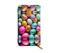 Portafoglio lungo in pelle con stampa uova di Pasqua - Portafoglio personalizzato alla moda, scomparti multipli per schede, pronto per regali, nero, taglia unica, Nero, One Size