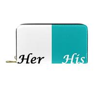 Portafoglio lungo in pelle con zip Her Side and His Side Bianco Blu Personalizzato, Multicolore, 20.5x2.5x11.5cm/8.07x1x4.53 in, Classico