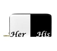 Portafoglio lungo in pelle con zip Her Side and His Side Bianco Nero Personalizzato, Multicolore, 20.5x2.5x11.5cm/8.07x1x4.53 in, Classico