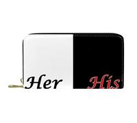 Portafoglio lungo in pelle con zip Her Side and His Side Bianco Nero Personalizzato, Multicolore, 20.5x2.5x11.5cm/8.07x1x4.53 in, Classico