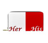 Portafoglio lungo in pelle con zip Her Side and His Side Bianco Rosso, Multicolore, 20.5x2.5x11.5cm/8.07x1x4.53 in, Classico