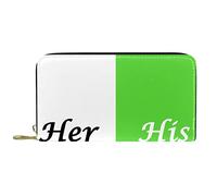 Portafoglio lungo in pelle con zip Her Side and His Side Bianco Verde Personalizzato, Multicolore, 20.5x2.5x11.5cm/8.07x1x4.53 in, Classico