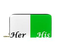 Portafoglio lungo in pelle con zip Her Side and His Side Bianco Verde Personalizzato, Multicolore, 20.5x2.5x11.5cm/8.07x1x4.53 in, Classico