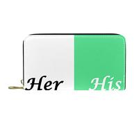 Portafoglio lungo in pelle con zip Her Side and His Side Bianco Verde Personalizzato, Multicolore, 20.5x2.5x11.5cm/8.07x1x4.53 in, Classico