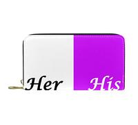 Portafoglio lungo in pelle con zip Her Side and His Side - Portafogli personalizzato, colore: bianco e viola, Multicolore, 20.5x2.5x11.5cm/8.07x1x4.53 in, Classico