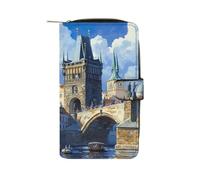 Portafoglio lungo in pelle PU da donna con ponte Carlo a Praga, in Repubblica Ceca, per ufficio e viaggio