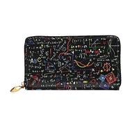 Portafoglio lungo in pelle stampata con formula matematica con cerniera, da donna, con cerniera intorno, pochette da polso da viaggio, nero, taglia unica, minimalista, Nero , Taglia unica, Minimalista
