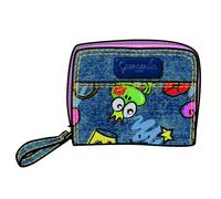 Seven Camomilla Portafoglio Con Chiusura Zip, Blu Denim e Illustrazioni Colorate, Scomparto Contanti e Monete, Accessorio Bambina e Ragazza