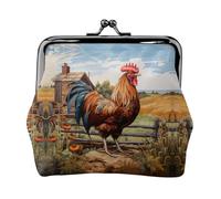 Portafoglio minimalista leggero con gallo su legno nei terreni agricoli per spostamenti quotidiani e avventure di viaggio, Nero, One Size, Art Deco