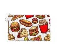 Portafoglio morbido con pochette, borsa da donna in tela con cerniera, borsa per il trucco, porta carte di credito, monete, banconote, stampa 7,4x4,6 pollici, hamburger, hot dog, fette di pizza, hambu