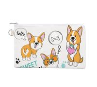 Portafoglio morbido con pochette, borsa da donna in tela con cerniera, borsa per il trucco, portamonete, banconote, 18 x 11 cm, stampa con simpatici cani Corgi e ossa, , abbracciami dolcemente su