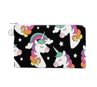Portafoglio morbido con pochette, borsa da donna in tela con cerniera, borsa per il trucco, portamonete, banconote, 19,1 x 11,6 cm, stampa senza cuciture, unicorni colorati con corna, stelle bianche s