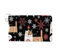 Portafoglio morbido con pochette, borsa da donna in tela con cerniera, borsa per il trucco, portamonete, banconote, 19x11 cm, stampa senza cuciture, gatto russo colorato, fiocchi di neve su sfondo ner