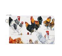 Portafoglio morbido con pochette, borsa da donna in tela con cerniera, borsa per il trucco, portamonete, banconote, 7,4x4,6 pollici, stampa di pollo, gallina, gallo, collezione di razze di pollame, uc