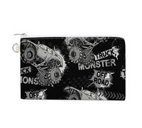 Portafoglio morbido con pochette, borsa da donna in tela con cerniera, borsa per il trucco, portamonete, banconote, incidente, 7,4x4,6 pollici, stampa grigio scuro, camion, auto, tracce di pneumatici,