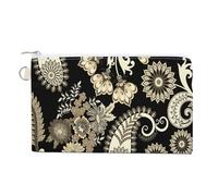 Portafoglio morbido con pochette, borsa da donna in tela con cerniera, borsa per il trucco, portamonete, banconote, 19,1 x 11,6 cm, stampa tradizionale, elementi asiatici antichi, motivo paisley, fior