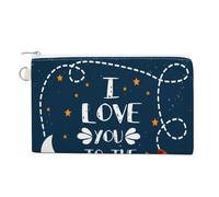 Portafoglio morbido con pochette, borsa da donna in tela con cerniera, borsa per il trucco, portamonete, banconote, stampa Crash, 7,4x4,6 pollici, San Valentino, ti amo fino alla luna e ritorno, razzo