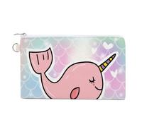 Portafoglio morbido con pochette, borsa da donna in tela con cerniera, borsa per il trucco, portamonete, banconote, 19,1 x 11,6 cm, stampa con unicorno rosa magico su squame di pesce di sirena