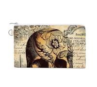 Portafoglio morbido con pochette, borsa da donna in tela con cerniera, borsa per il trucco, portamonete, banconote, 7,4x4,6 pollici, stampa vintage con teschio e tatuaggio su sfondo di giornale florea