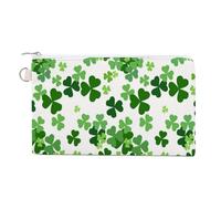 Portafoglio morbido con pochette, borsa da donna in tela con cerniera, borsa per il trucco, portamonete, banconote, 19 x 11 cm, stampa San Patrizio, trifoglio senza cuciture, foglie verdi della fortun