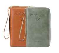 Portafoglio multifunzionale per passaporto RFID, porta passaporto RFID per portafoglio, custodia da viaggio antifurto per custodia protettiva antifurto, marrone e verde, moderno