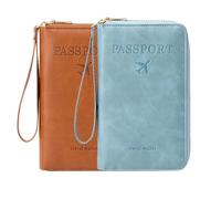 Portafoglio multifunzionale per passaporto RFID, porta passaporto RFID per portafoglio, custodia da viaggio antifurto per custodia protettiva antifurto, Marrone+Celeste, moderno